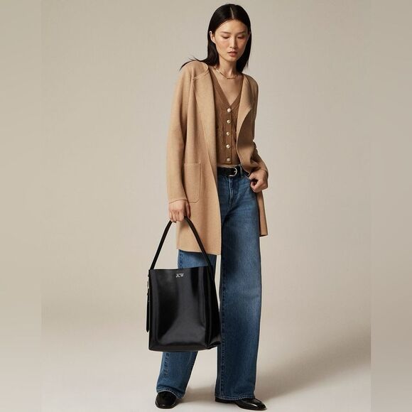 NWT J CREW Juliette collarless sweater-blazer in Hthr Khaki - Picture 2 of 9